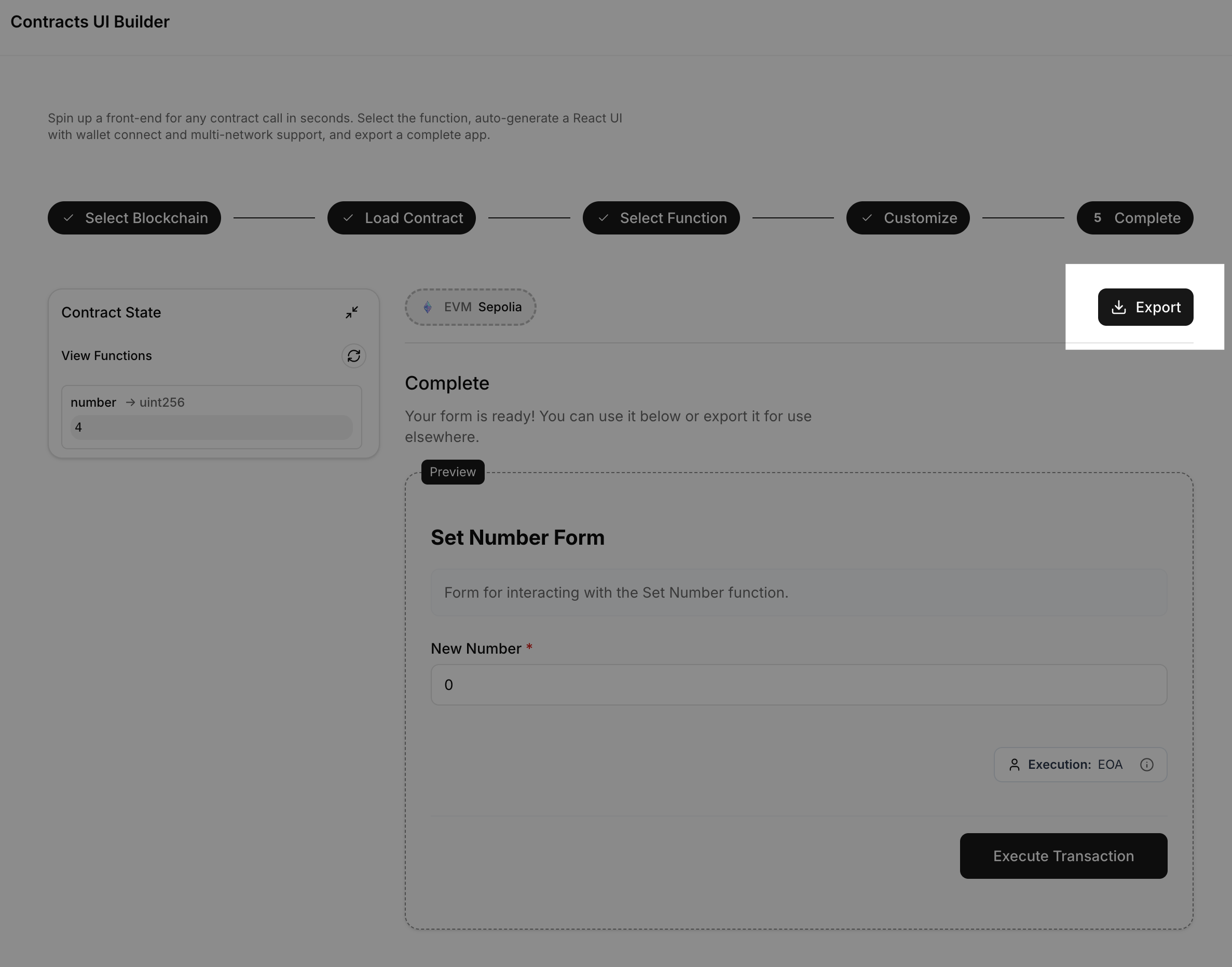 Quickstart export form